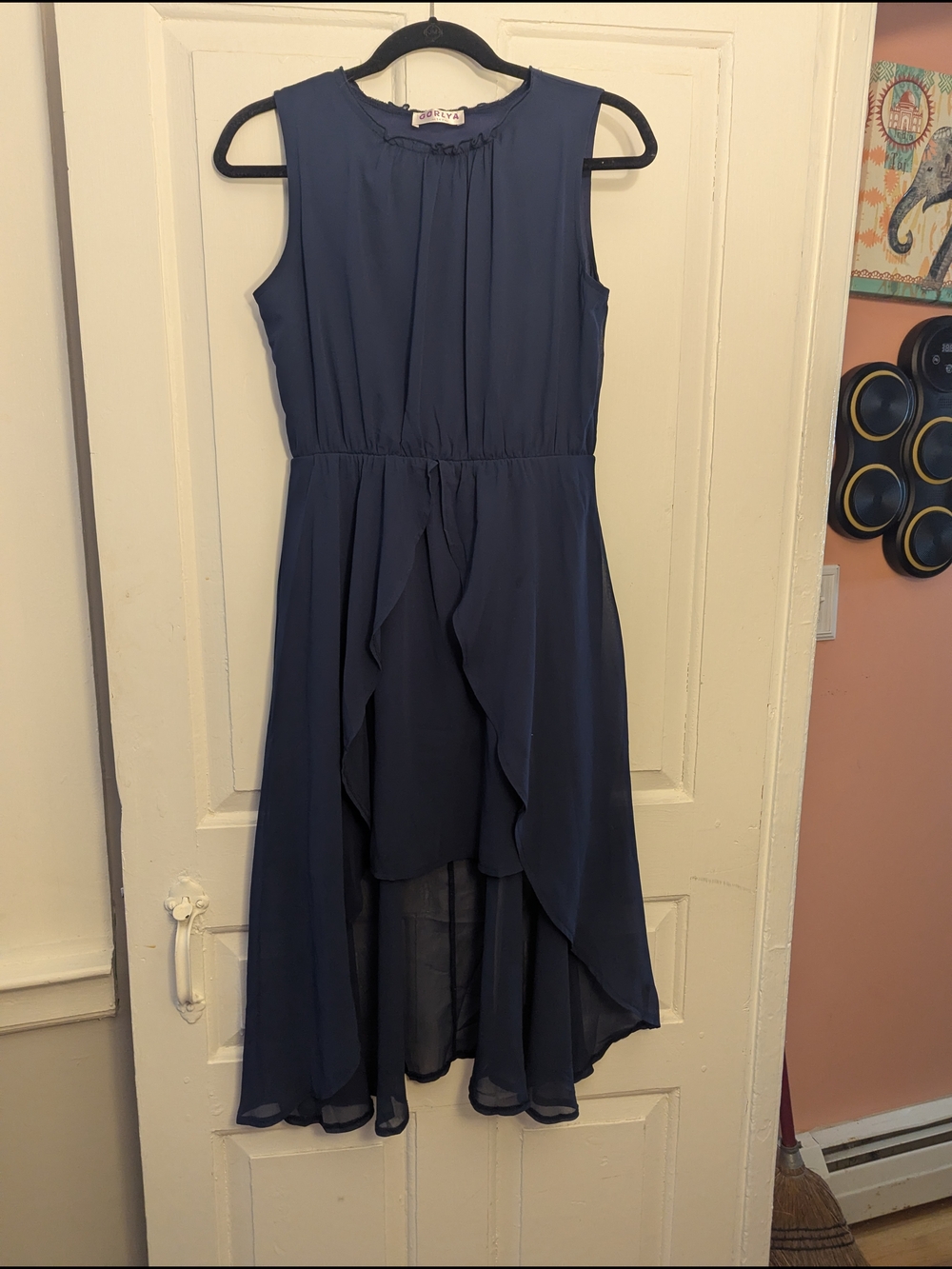 Girls Navy Blue Sleeveless High-Low Formal Dress